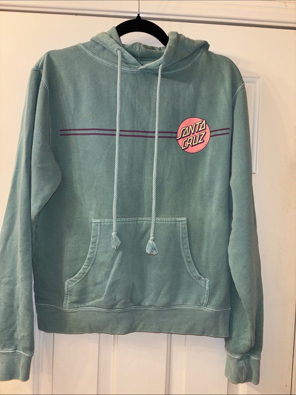 Santa Cruz Skateboards Seafoam Green Hoodie with Pink Logo M EUC
